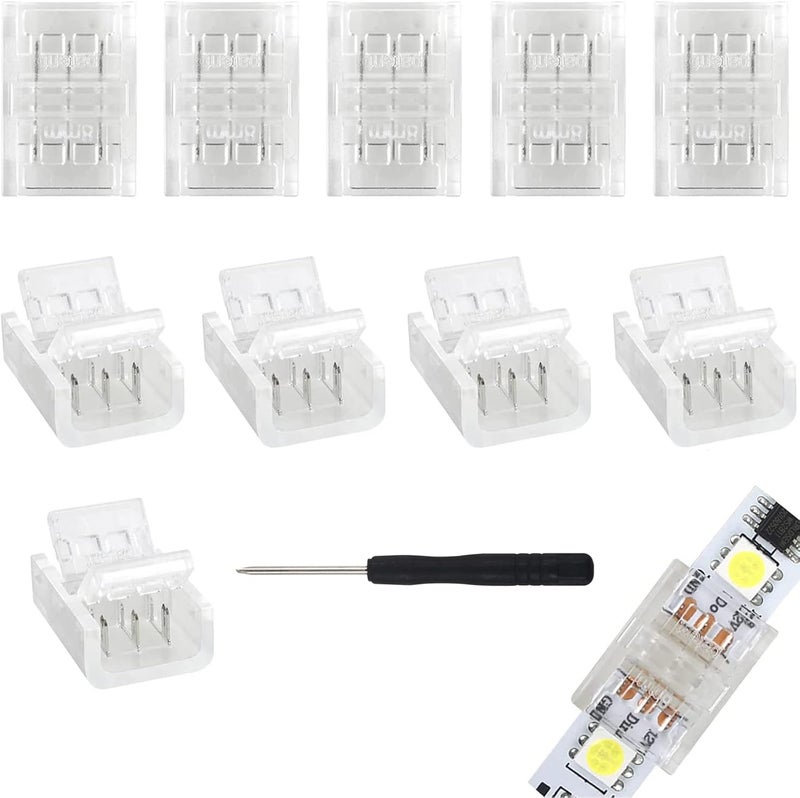 RGBZONE 10Pcs 3 Pin 8mm LED Strip Connectors Upgraded Gapless Solderless Strip to Strip Quick Connector for 8mm Waterproof and Non-Waterproof WS2811 WS2812B LED Strip Light - Image 1